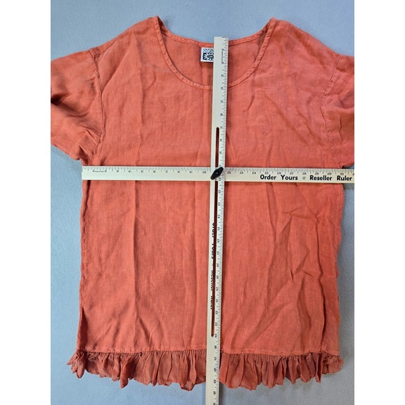 Vintage Johnny Was Linen Top Large Orange Ruffle Hem Bohemian Peasant Festival - Picture 4 of 6